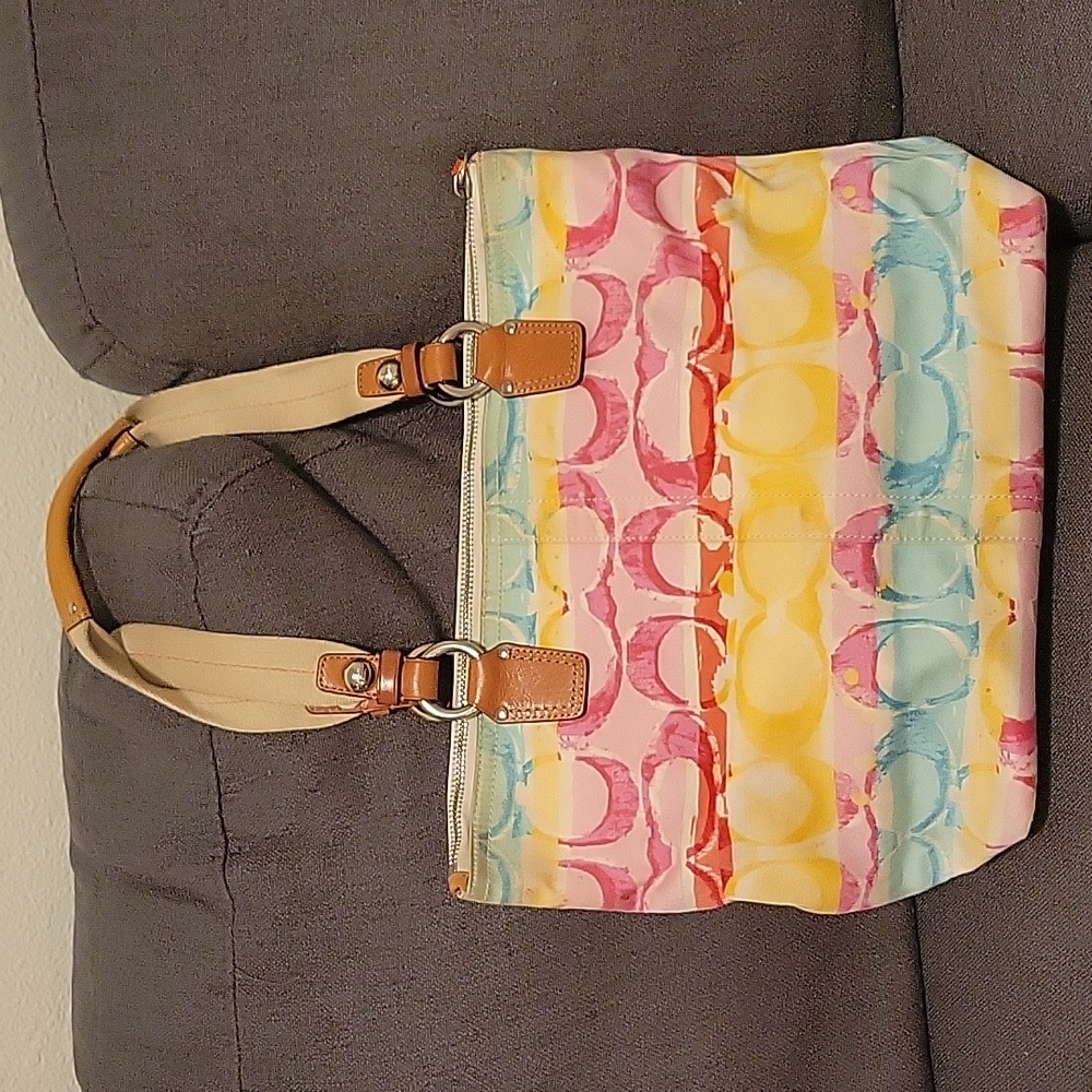 Coach Signature Multicolor Satin Leather Tote - Picture 8 of 12